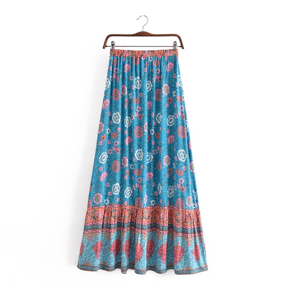 020 Boho Floral Print Ruffle Maxi Skirt - Picture 3 of 5